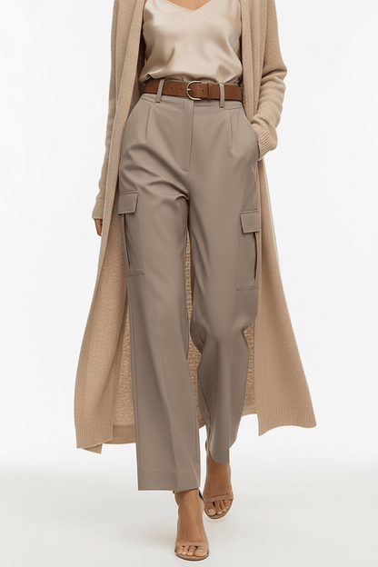 Khaki High-Waist Wide Leg Cargo Trousers The Nichole Collection
