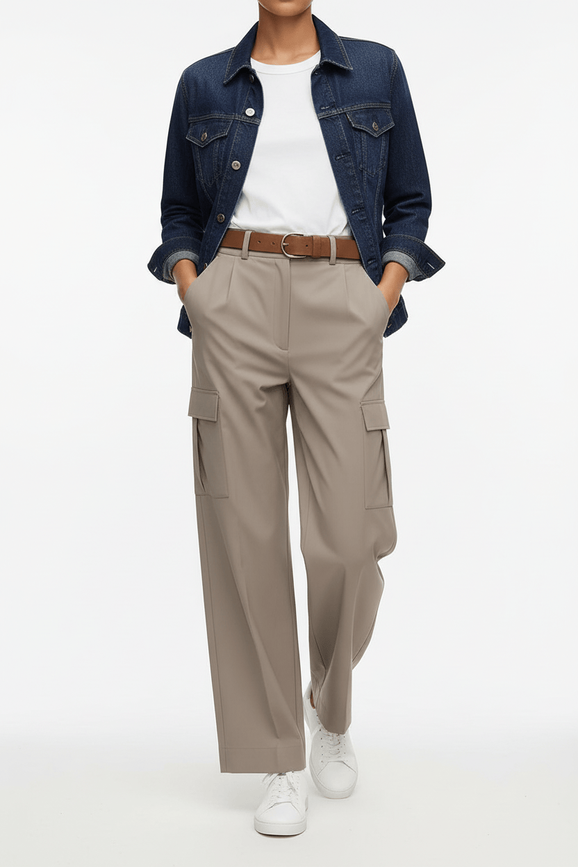 Khaki High-Waist Wide Leg Cargo Trousers The Nichole Collection