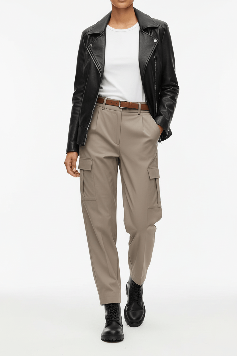 Khaki High-Waist Wide Leg Cargo Trousers The Nichole Collection
