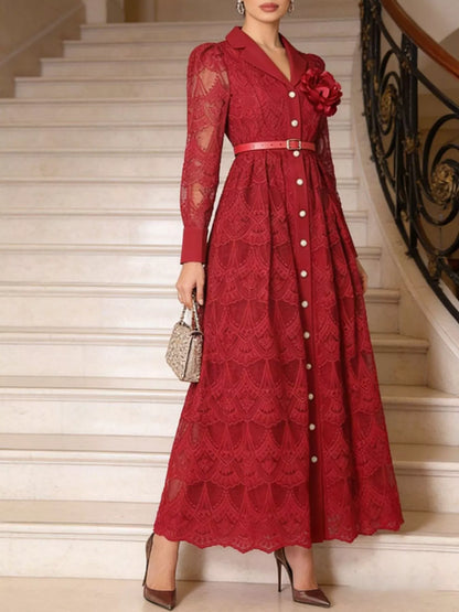 Lace Button Front Midi Dress Red / M The Nichole Collection - Official Site