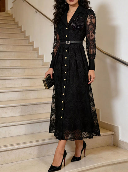 Lace Button Front Midi Dress Black / M The Nichole Collection - Official Site