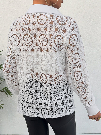 Lace Button Up Long Sleeve Shirt THE NICHOLE COLLECTION - Official Site