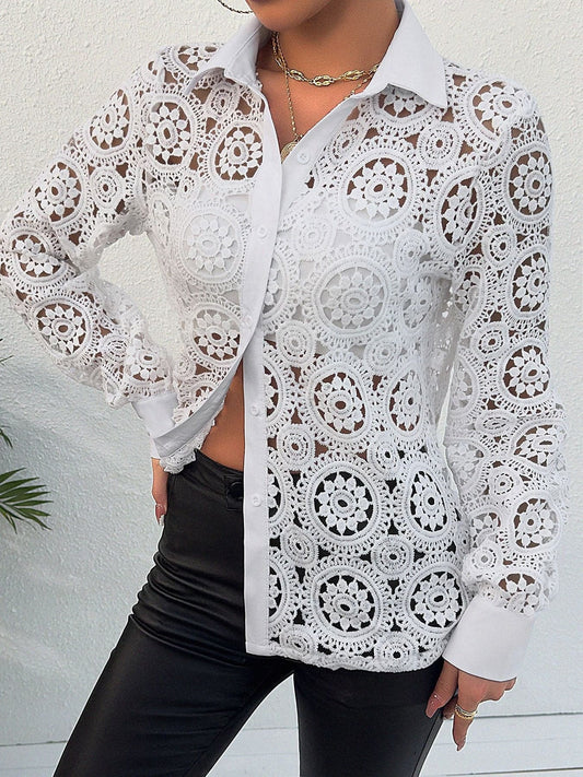 Lace Button Up Long Sleeve Shirt THE NICHOLE COLLECTION - Official Site