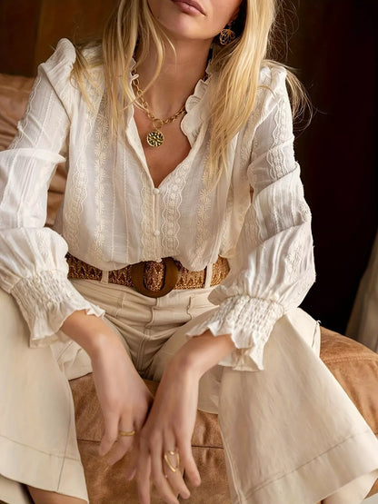 Lace Detail Button Up Shirt The Nichole Collection