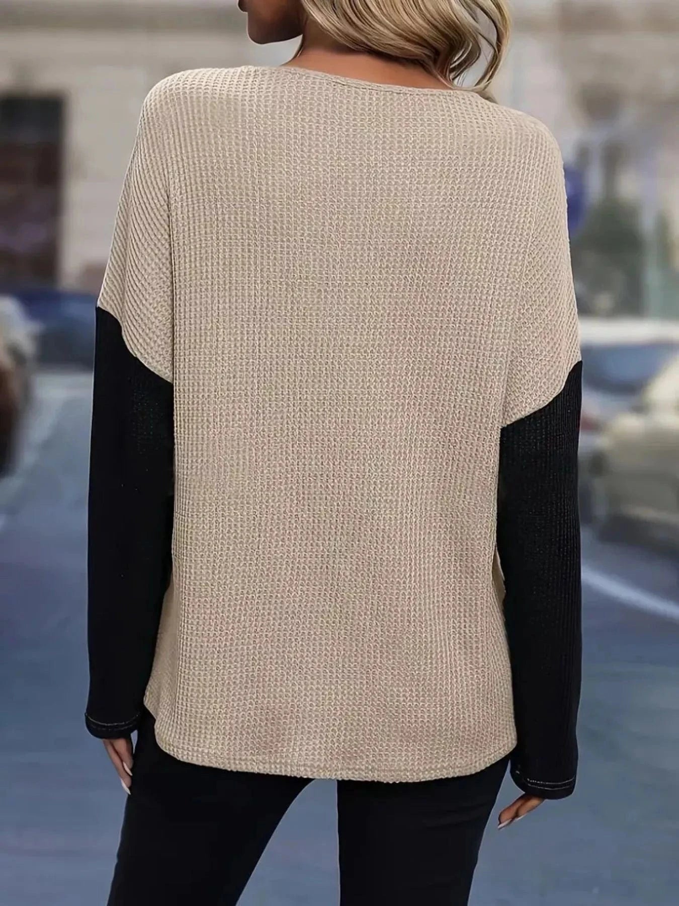 Lace Detail Color Block Long Sleeve T-Shirt Trendsi