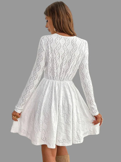 Lace Detail V Neck Long Sleeve Mini Dress Dresses The Nichole Collection - Official Site