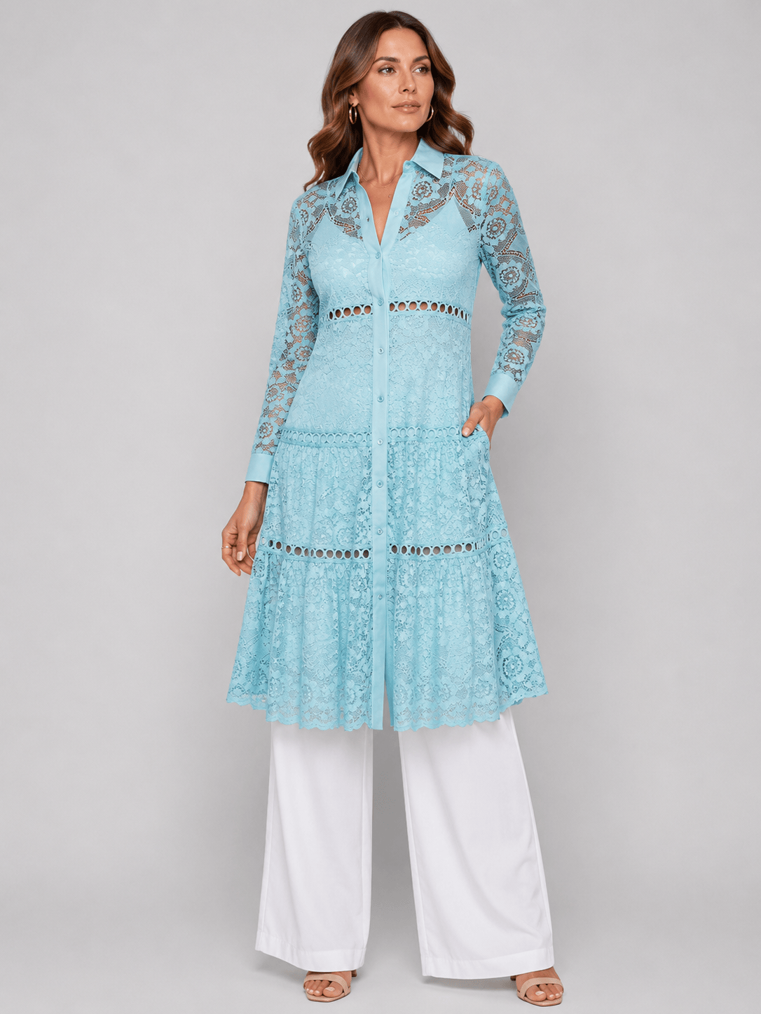Lace Garden Embroidered Longline Blouse Blue / XS The Nichole Collection