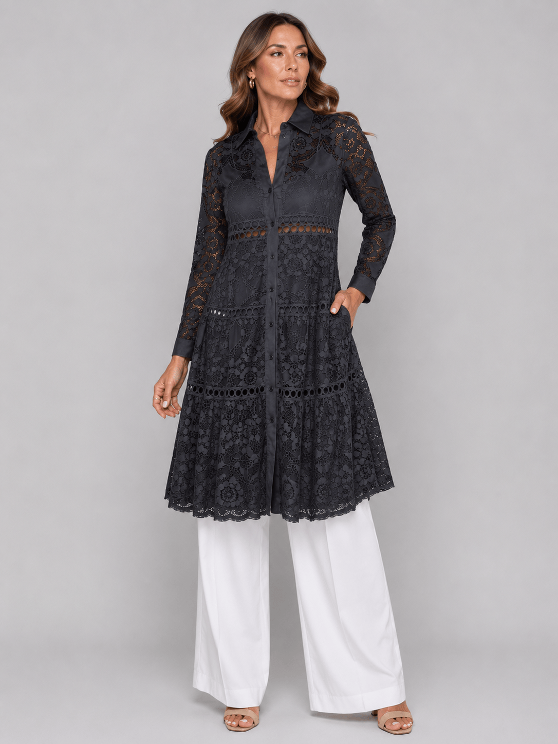 Lace Garden Embroidered Longline Blouse Black / XS The Nichole Collection
