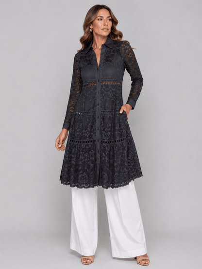 Lace Garden Embroidered Longline Blouse Black / XS The Nichole Collection