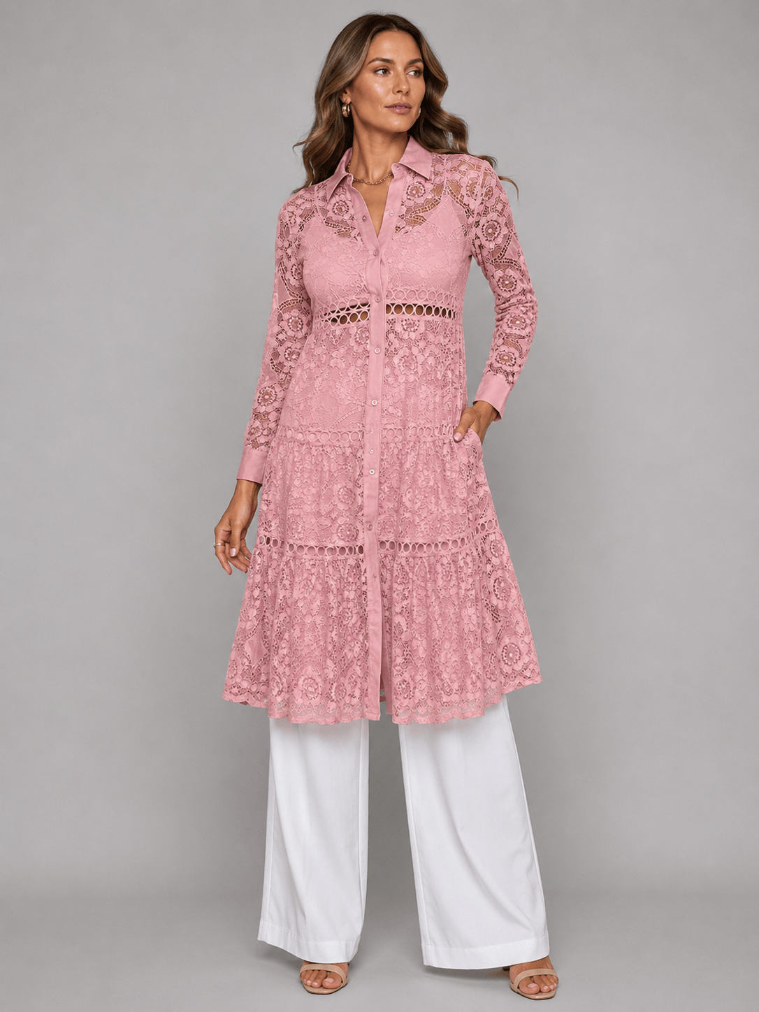 Lace Garden Embroidered Longline Blouse Pink / XS The Nichole Collection