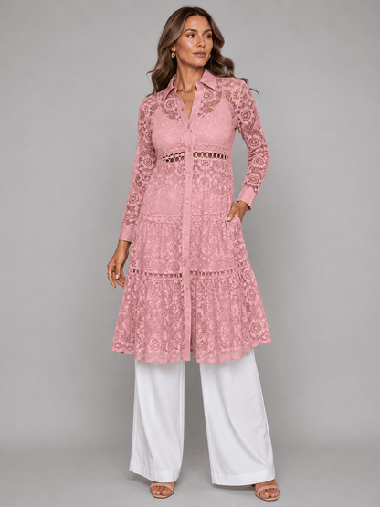 Lace Garden Embroidered Longline Blouse Pink / XS The Nichole Collection