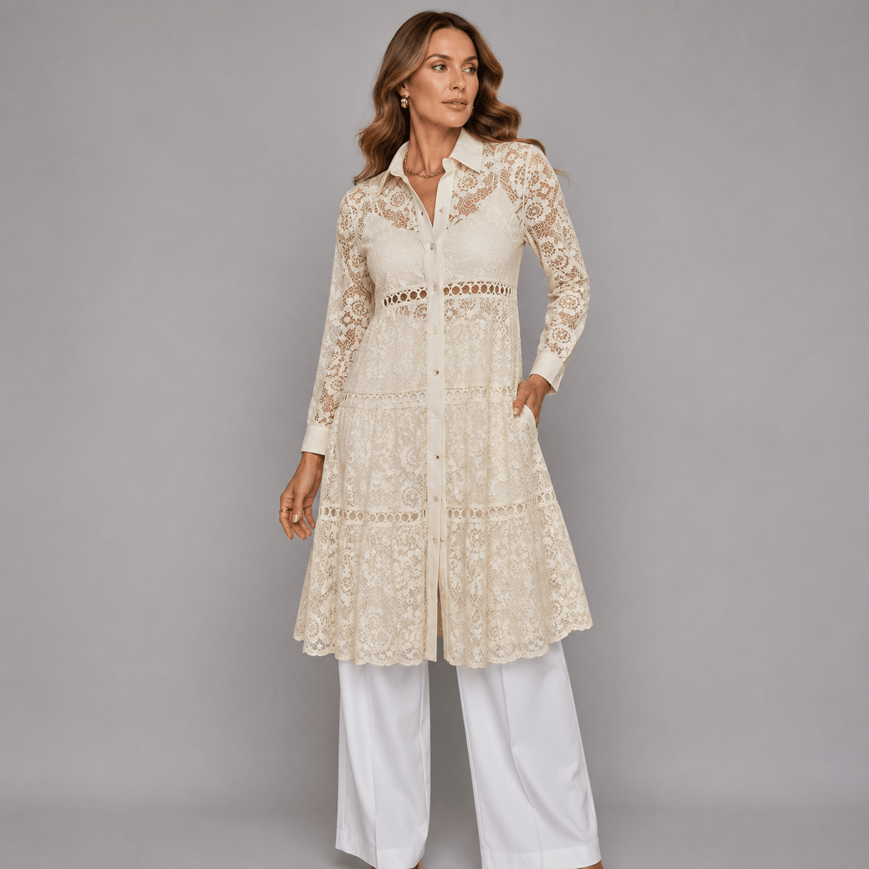 Lace Garden Embroidered Longline Blouse Apricot / XS The Nichole Collection