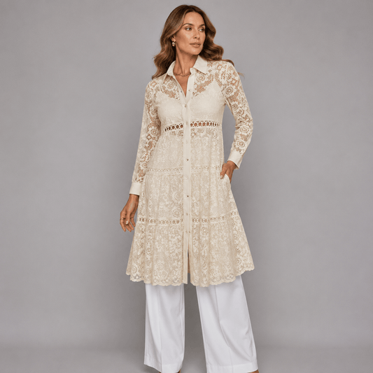 Lace Garden Embroidered Longline Blouse Apricot / XS The Nichole Collection