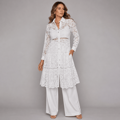 Lace Garden Embroidered Longline Blouse White / XS The Nichole Collection