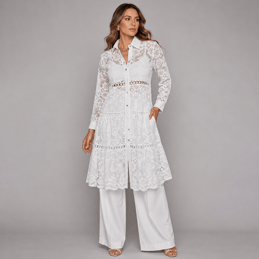 Lace Garden Embroidered Longline Blouse White / XS The Nichole Collection