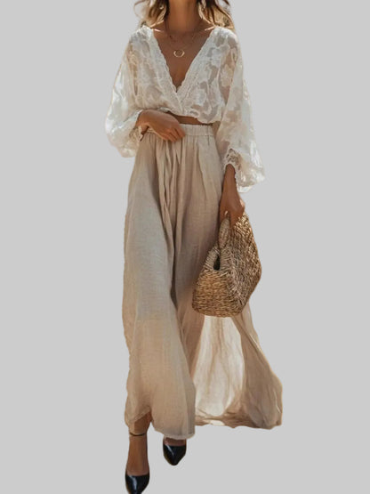 Lace Long Sleeve Top and Skirt Set Apricot / S The Nichole Collection