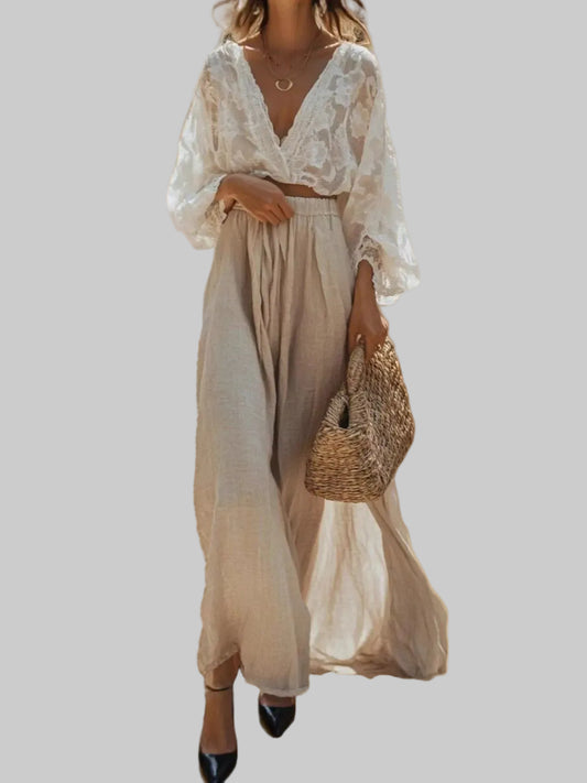 Lace Long Sleeve Top and Skirt Set Apricot / S The Nichole Collection
