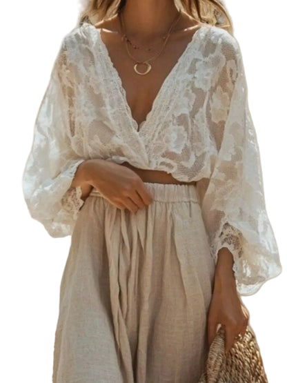 Lace Long Sleeve Top and Skirt Set The Nichole Collection