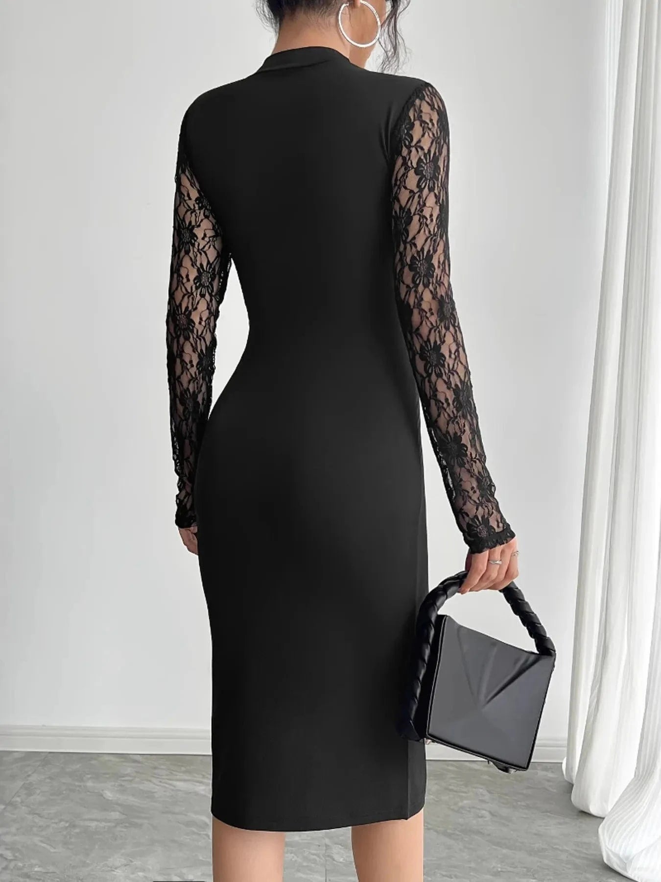 Lace Mock Neck Slit Dress Dresses The Nichole Collection