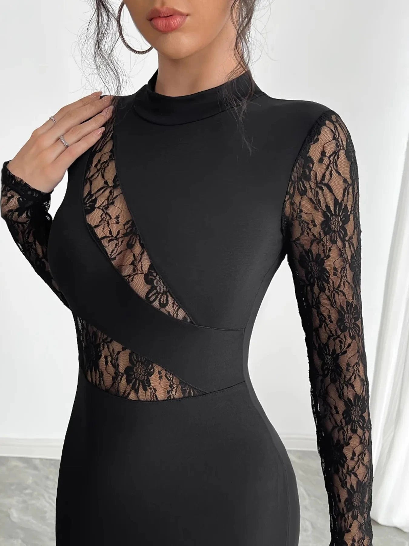 Women's Lace Mock Neck Slit Dress | The Nichole Collection Black / XL Women's Lace Mock Neck Slit Dress | The Nichole Collection Black / XL