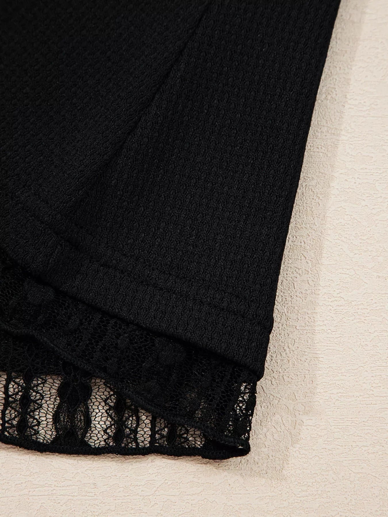 Lace Patchwork Flounce Sleeve Slim Fit Top Trendsi