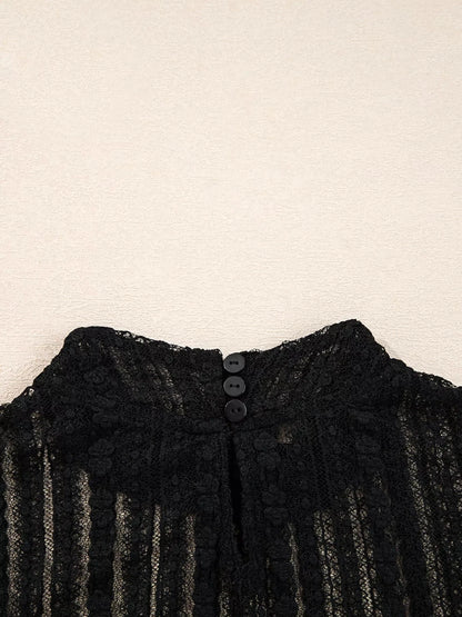 Lace Patchwork Flounce Sleeve Slim Fit Top Trendsi