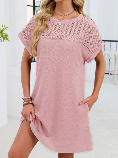 Lace Round Neck Short Sleeve T-Shirt Dress Blush Pink / S Dresses The Nichole Collection