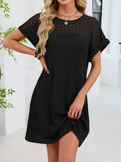 Lace Round Neck Short Sleeve T-Shirt Dress Dresses The Nichole Collection