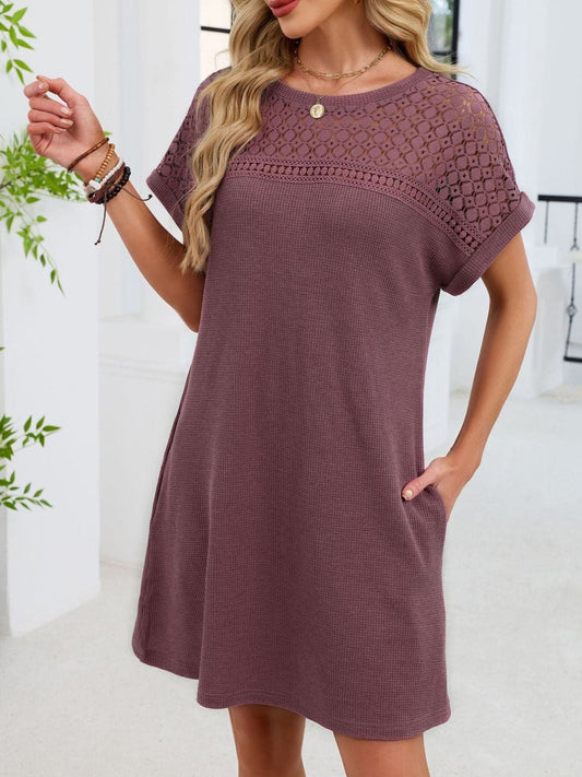 Lace Round Neck Short Sleeve T-Shirt Dress Dresses The Nichole Collection