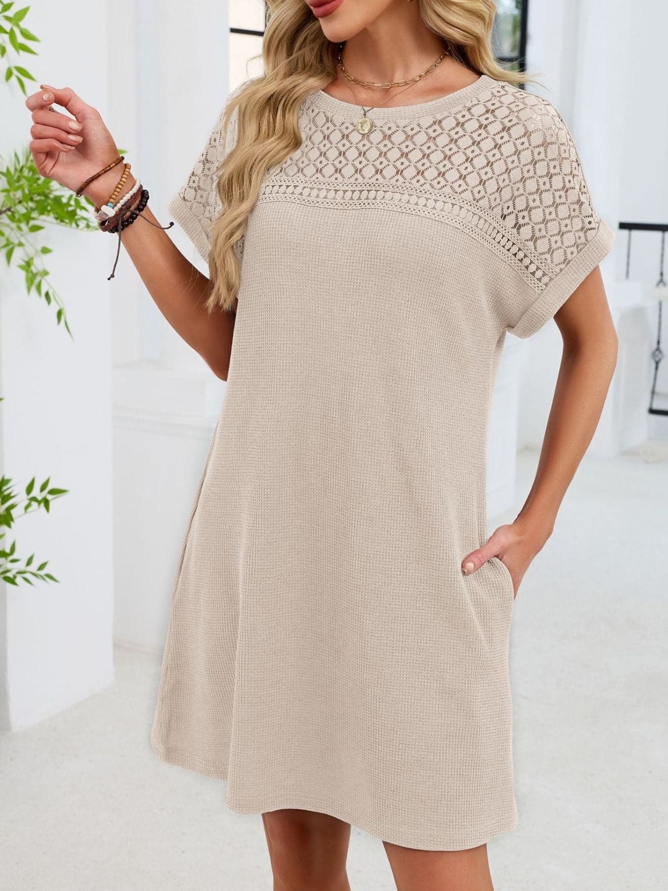 Lace Round Neck Short Sleeve T-Shirt Dress Dresses The Nichole Collection