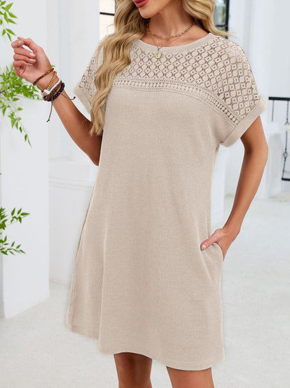 Lace Round Neck Short Sleeve T-Shirt Dress Dresses The Nichole Collection