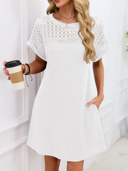 Lace Round Neck Short Sleeve T-Shirt Dress Dresses The Nichole Collection
