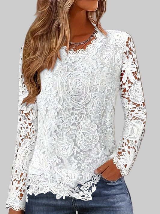 Lace Scallop Trim High-Neck Blouse Shirts & Tops The Nichole Collection