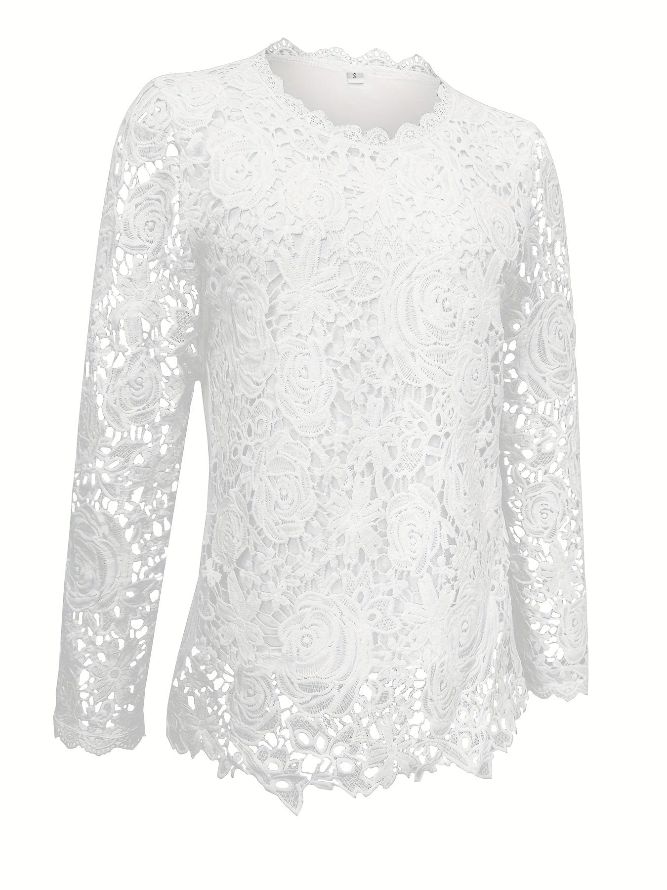 Lace Scallop Trim High-Neck Blouse Shirts & Tops The Nichole Collection