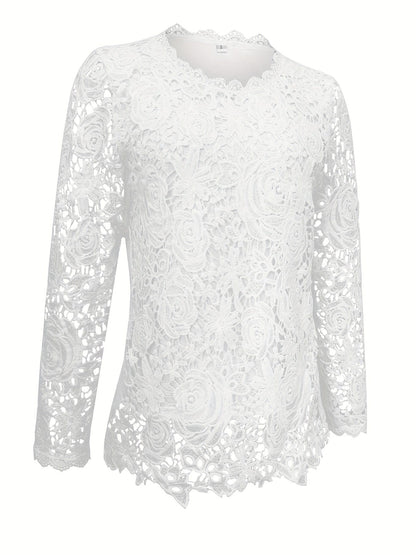 Lace Scallop Trim High-Neck Blouse Shirts & Tops The Nichole Collection