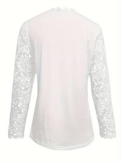 Lace Scallop Trim High-Neck Blouse Shirts & Tops The Nichole Collection