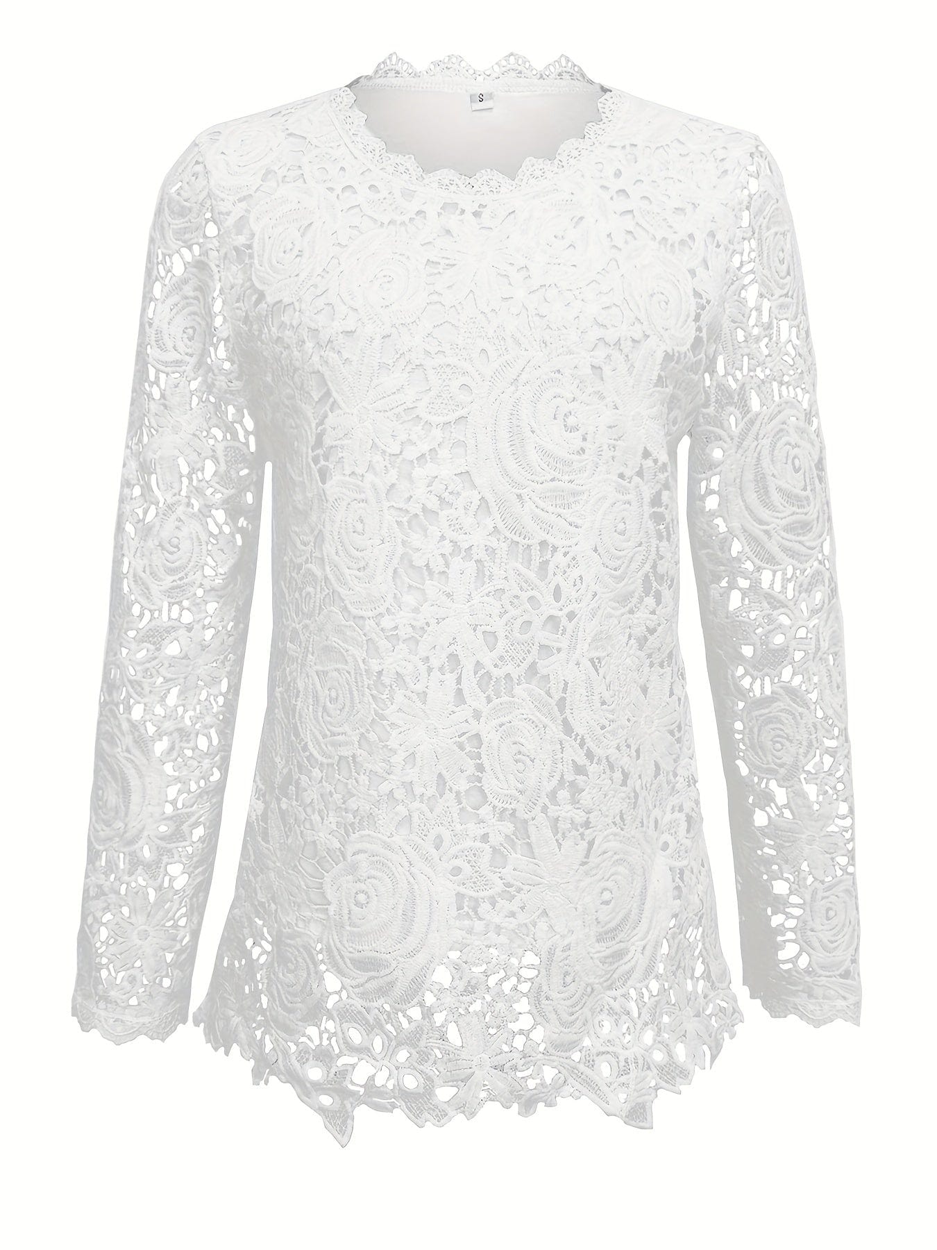 Lace Scallop Trim High-Neck Blouse Shirts & Tops The Nichole Collection