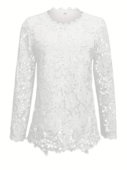 Lace Scallop Trim High-Neck Blouse Shirts & Tops The Nichole Collection