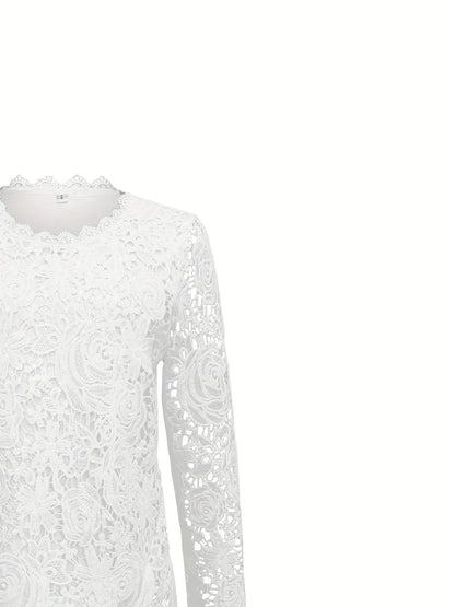 Lace Scallop Trim High-Neck Blouse Shirts & Tops The Nichole Collection