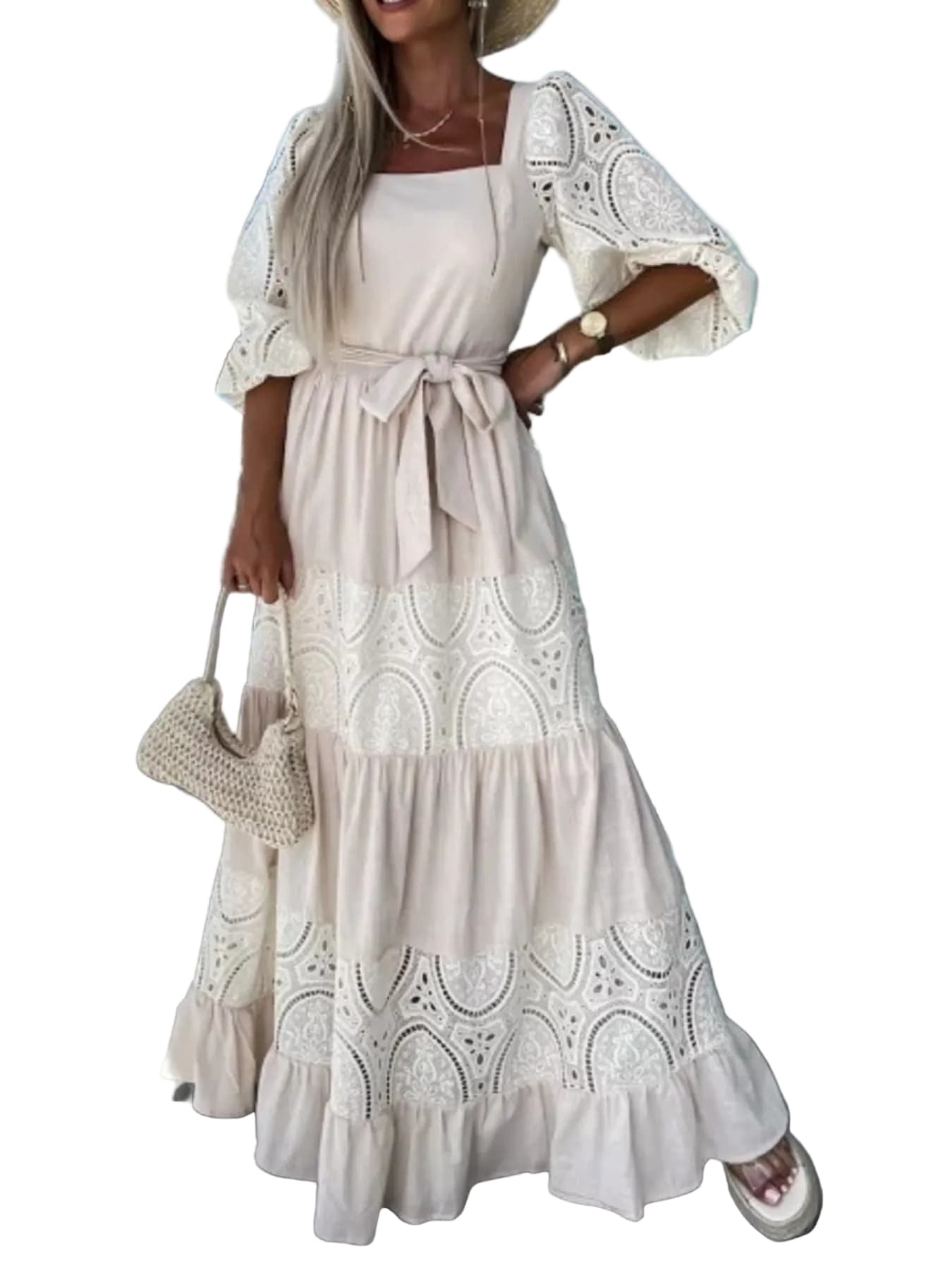 Lace Sleeve Belted Tiered Ruffled Maxi Dress Maxi Dresses The Nichole Collection - Official Site