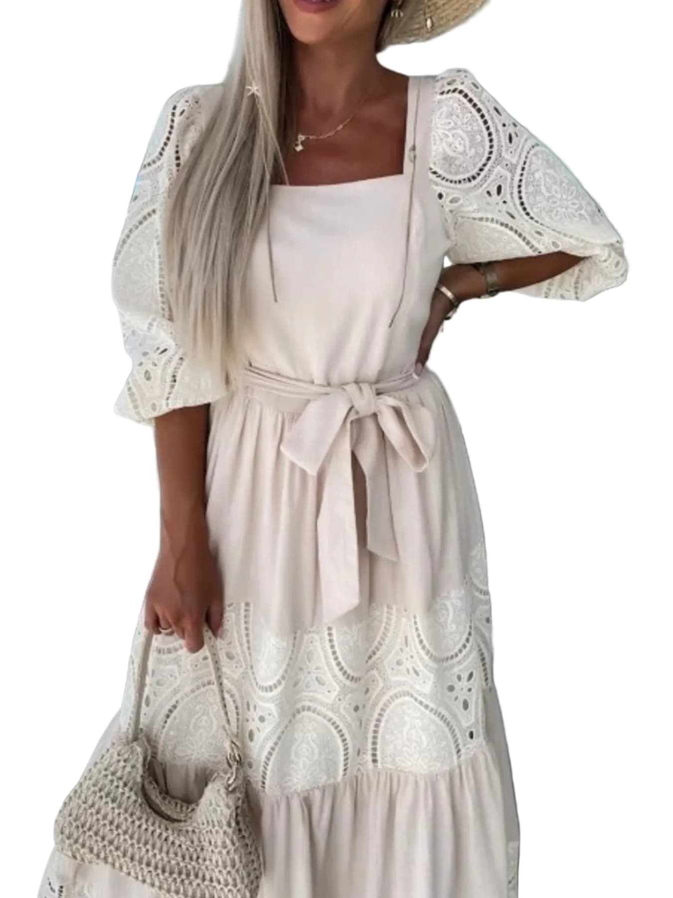 Lace Sleeve Belted Tiered Ruffled Maxi Dress Apricot / S Maxi Dresses The Nichole Collection - Official Site