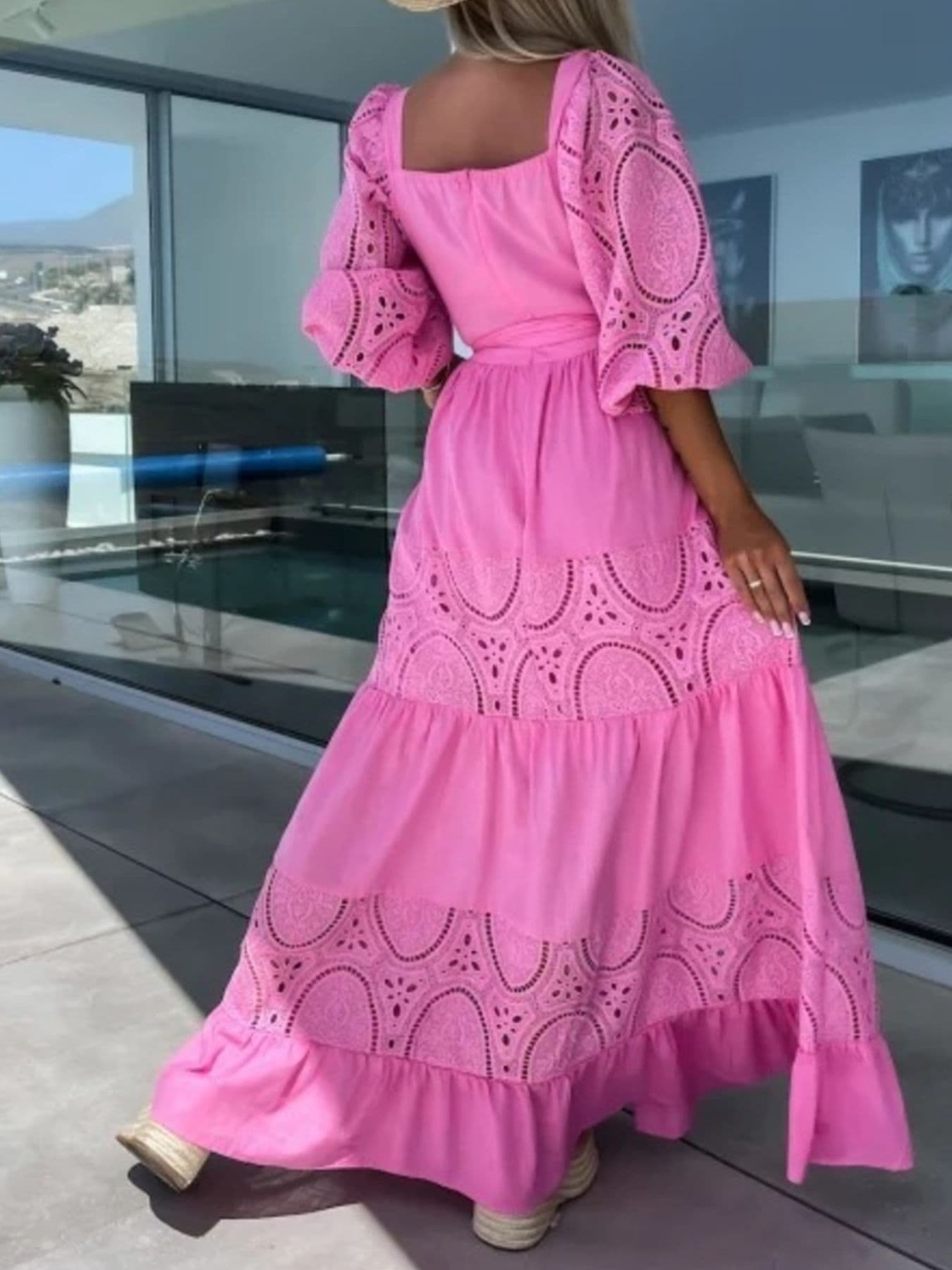 Lace Sleeve Belted Tiered Ruffled Maxi Dress Maxi Dresses The Nichole Collection - Official Site