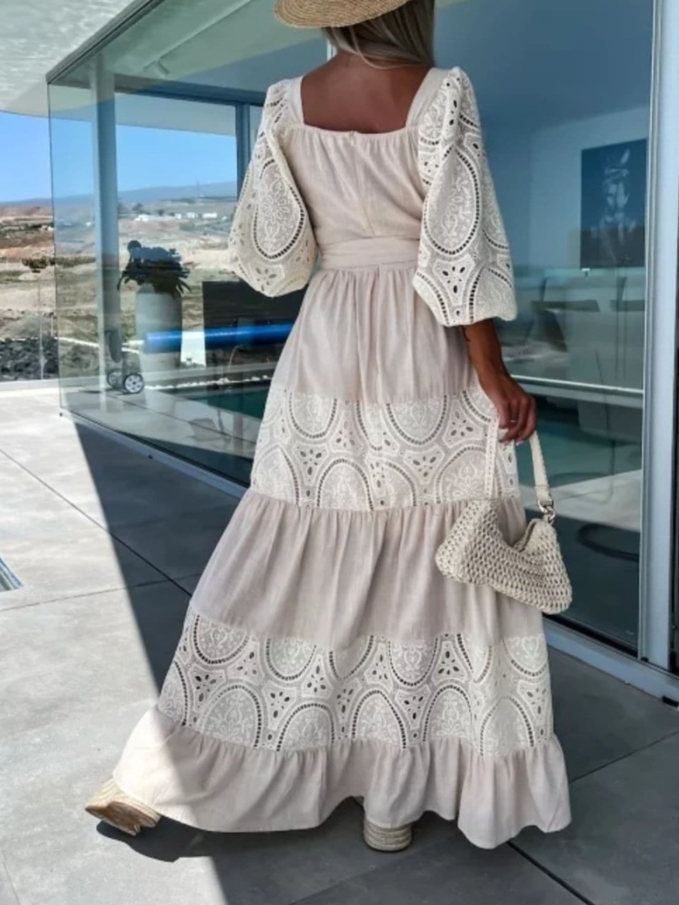 Lace Sleeve Belted Tiered Ruffled Maxi Dress Maxi Dresses The Nichole Collection - Official Site