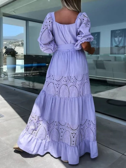 Lace Sleeve Belted Tiered Ruffled Maxi Dress Maxi Dresses The Nichole Collection - Official Site