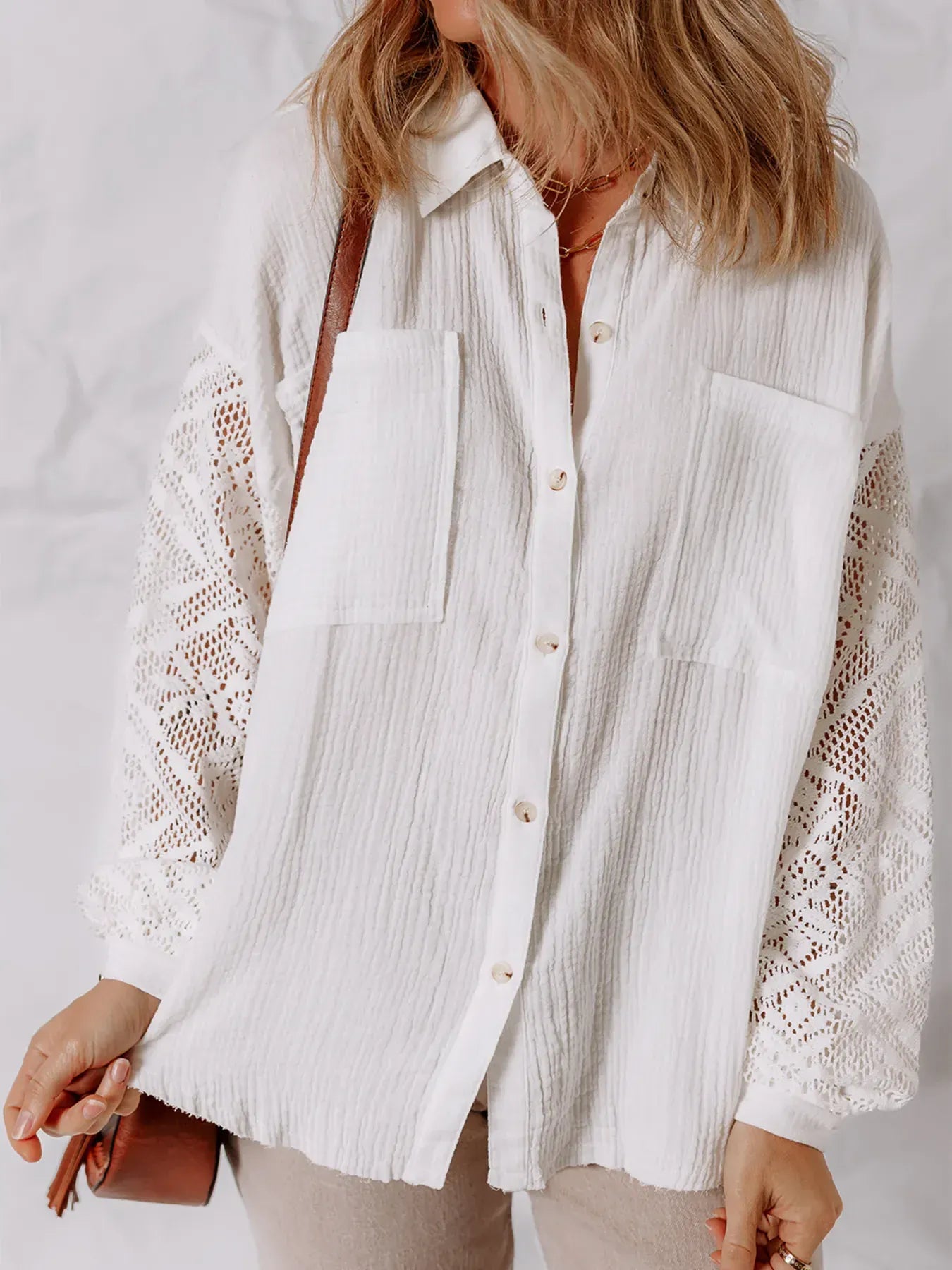 Lace Sleeve Button Down Shirt The Nichole Collection