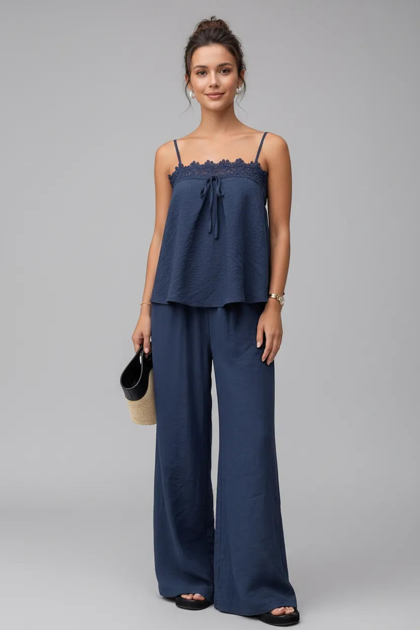 Lace Trim Cami and Wide-Leg Lounge Set | The Nichole Collection