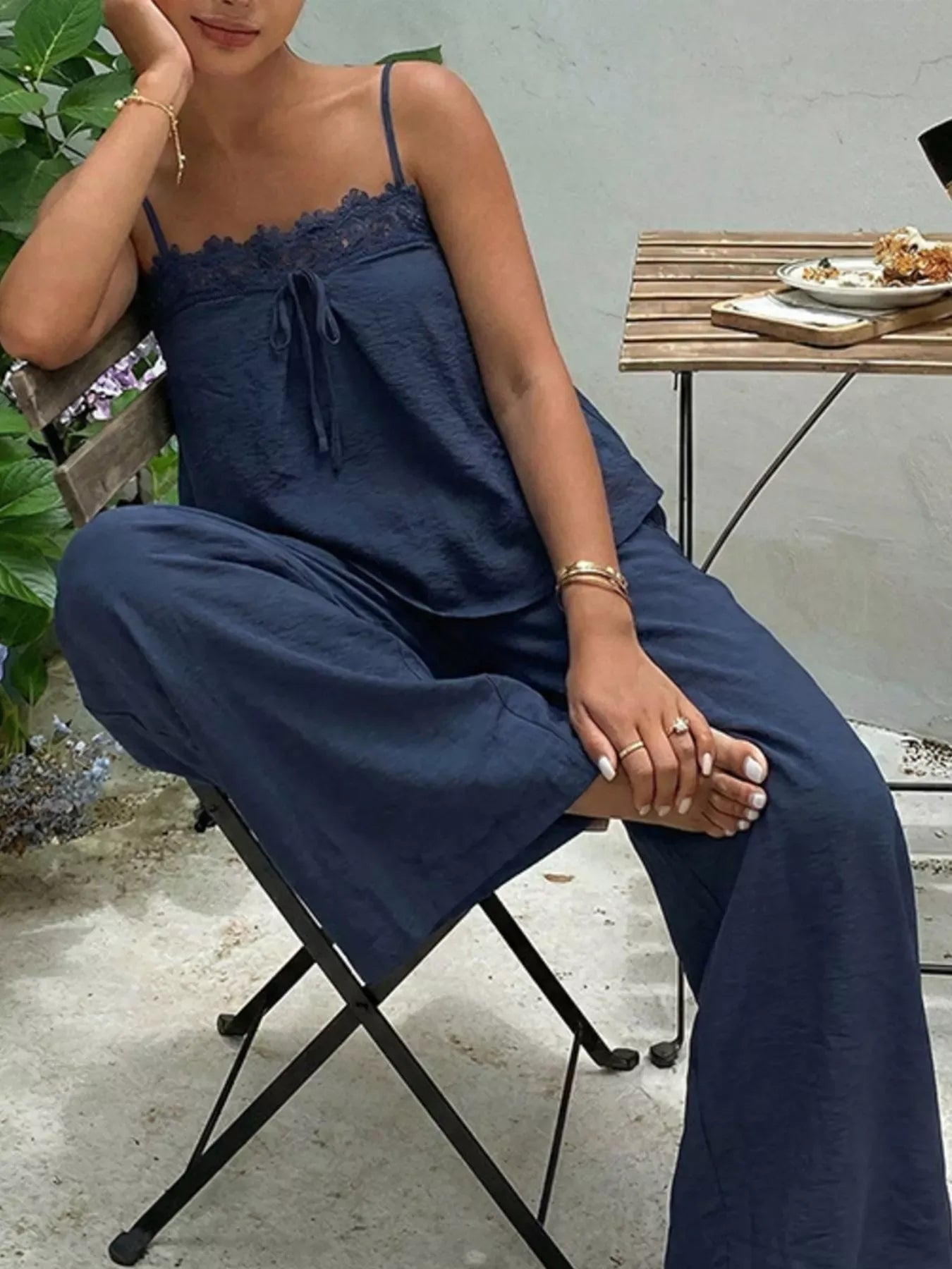 Lace Trim Cami and Wide-Leg Pants Set The Nichole Collection - Official Site