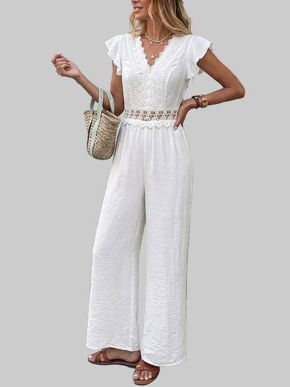 Lace Trim Wide Leg Jumpsuit Jumpsuits & Rompers The Nichole Collection - Official Site