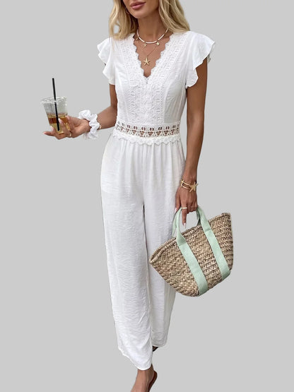 Lace Trim Wide Leg Jumpsuit Jumpsuits & Rompers The Nichole Collection - Official Site