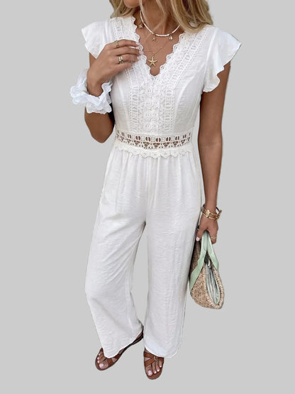 Lace Trim Wide Leg Jumpsuit Jumpsuits & Rompers The Nichole Collection - Official Site